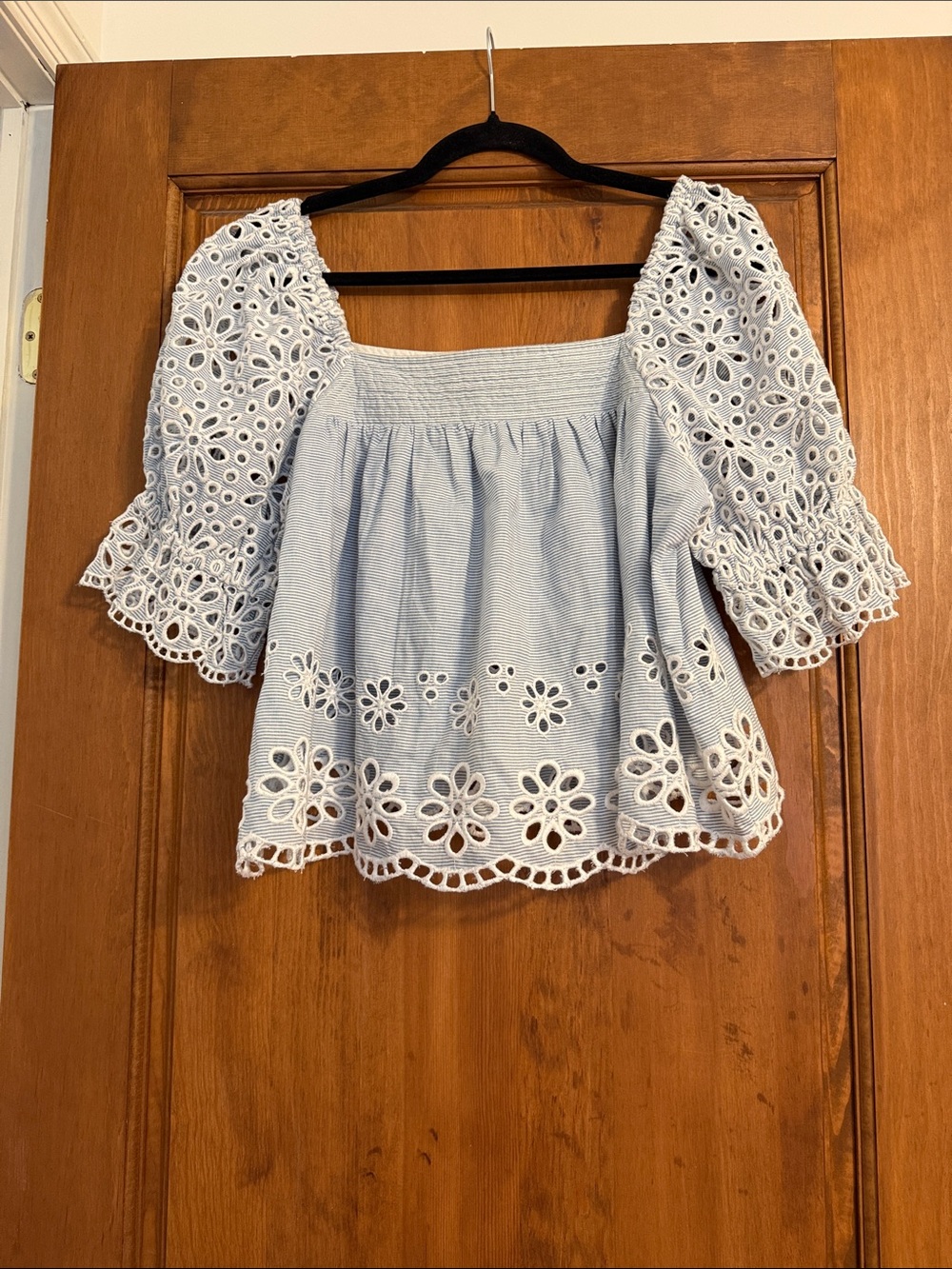SAYLOR Light Blue Eyelet Puff Sleeve Peasant Blouse